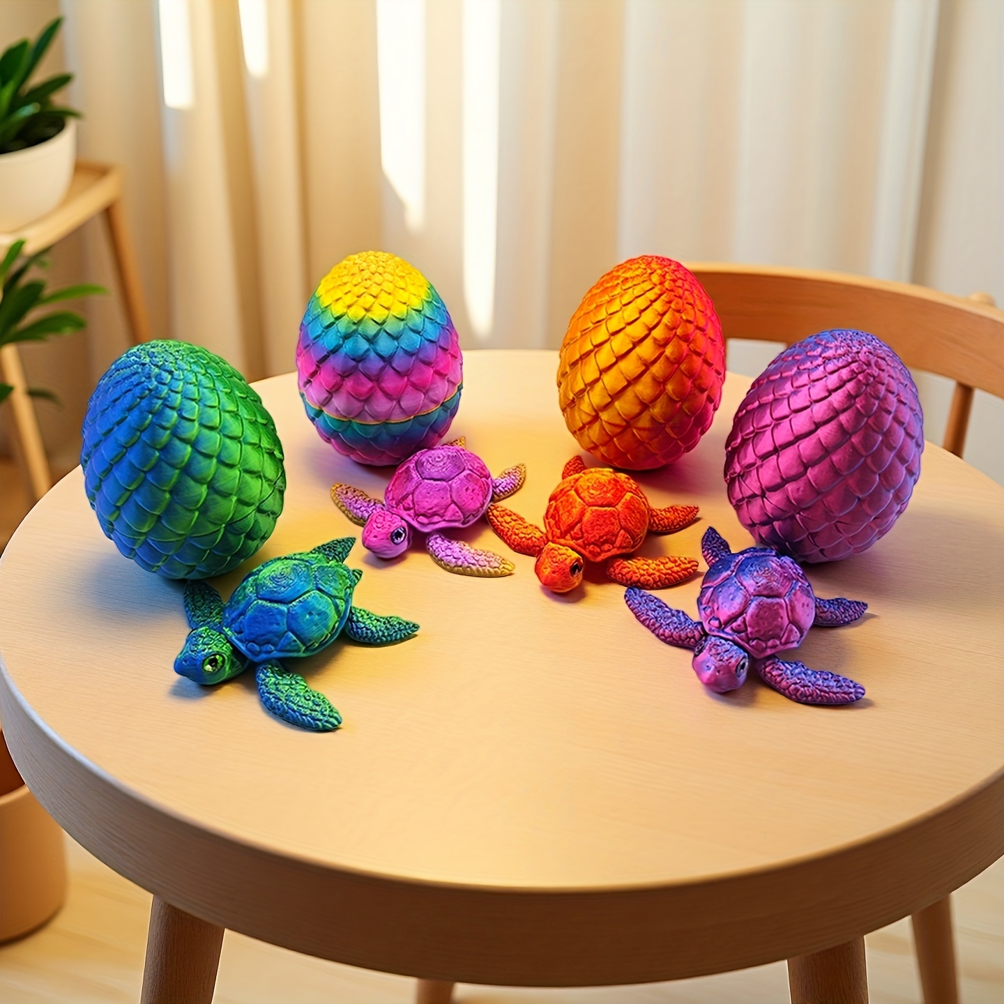 1 set 3d-gedruckte schildkröten- und ei-figuren für heim- und bürodekoration, farbe zufällig, schildkrötenstatue mit einzigartigem simuliertem augendesign, augenfarbe zufällig,   für   und als weihnachts- und halloween-geschenke für wohnung