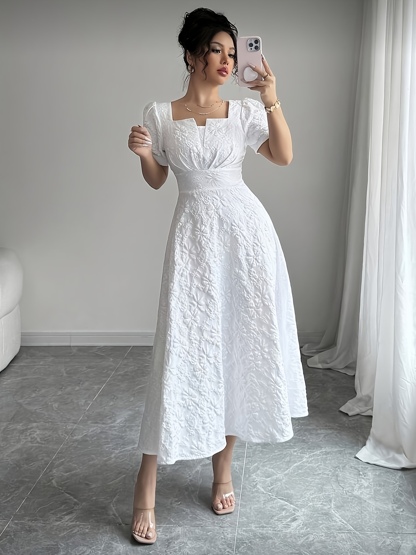 chinese dress ladies Bridal Shower Vintage 1940s / 1950s Little White Dresses Wedding Dresses 3/4 Sleeves V Neck Bridal Gown QW2368 US16 / Ivory main image 1