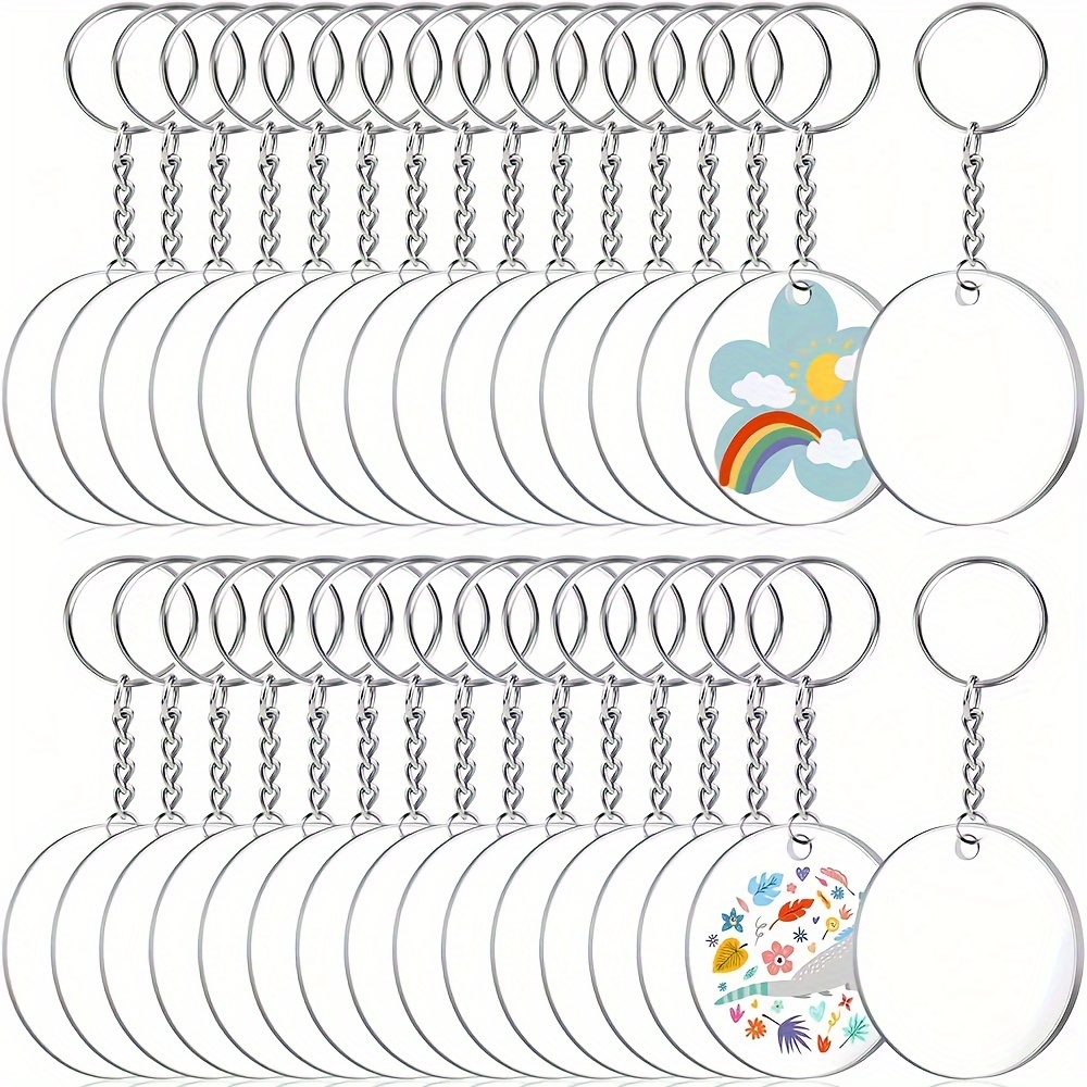 

90pcs/set Acrylic Keychain Blanks Clear Round Acrylic Ornament Blank Acrylic Discs With Key Chain Rings For Diy Craft