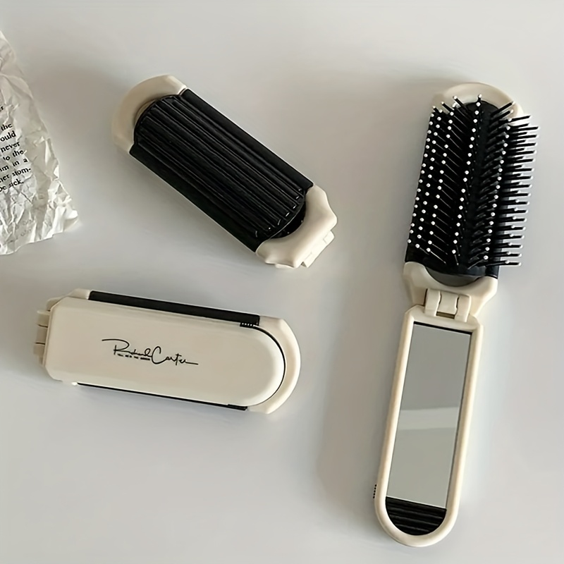 Portable folding hairbrush with mirror for travel use