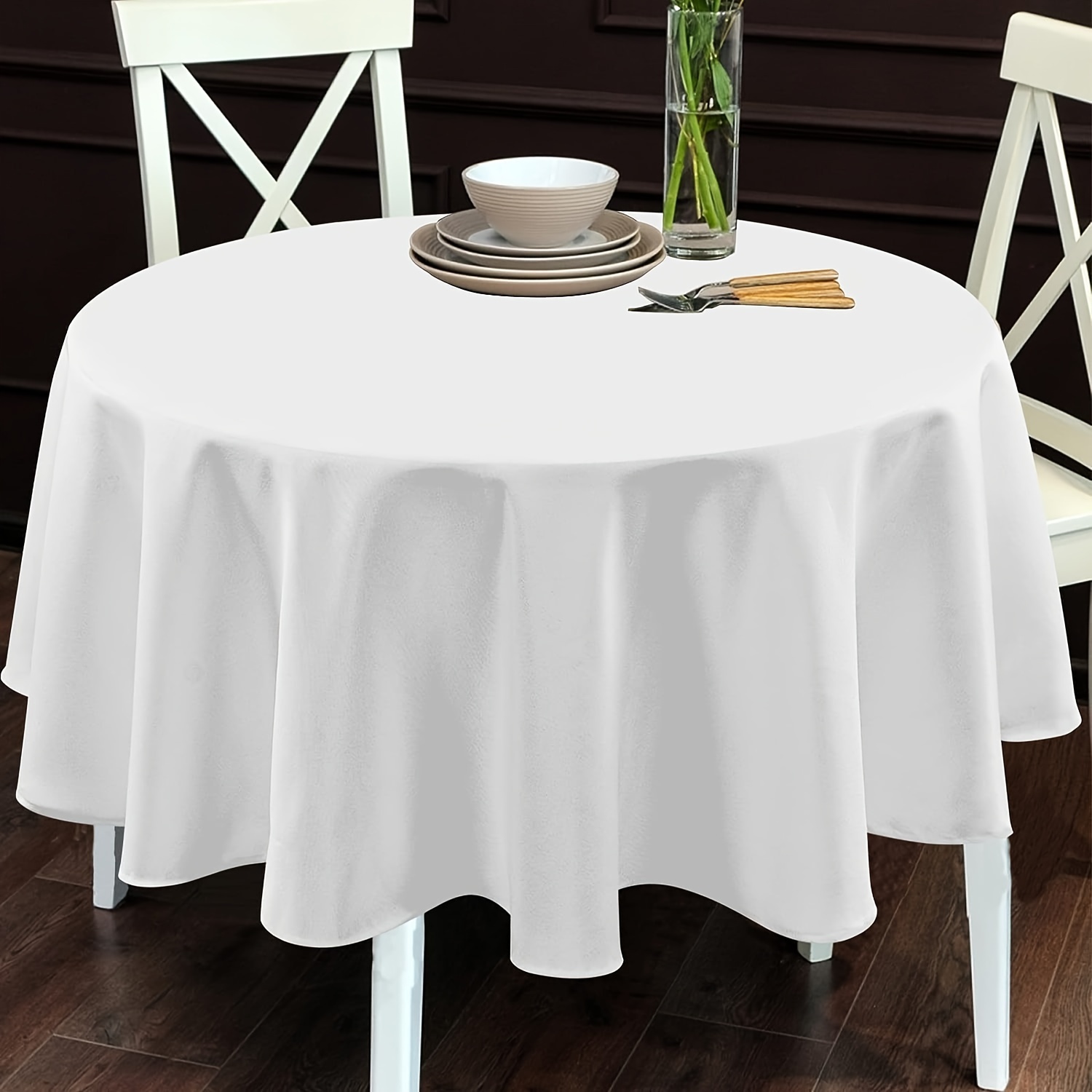 

1pc, Polyester Tablecloth, Modern Simple Polyester Anti-wrinkle Large Tablecloth, Waterproof And Oil-proof Table Cover, Round Simple Style Tablecloth, Picnic Or Holiday Party, Home Decor, Room Decor