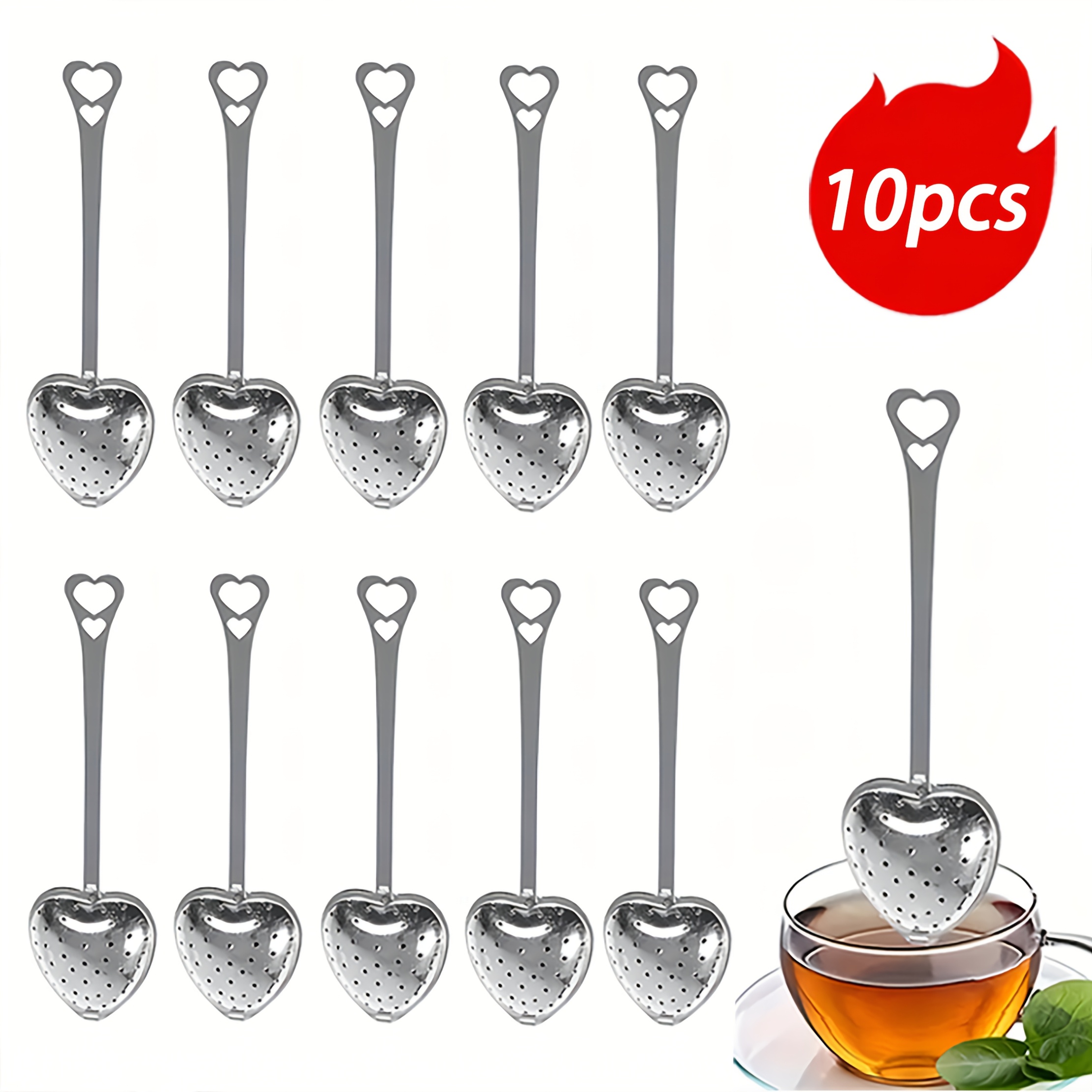 E-shop 10 Stk. herzförmige Tee-Ei, Edelstahl-Teelöffel für losen Tee, herzförmige Edelstahl-Tee-Diffusoren, Teelöffel zum Aufbrühen, Maschen-Teefilter,