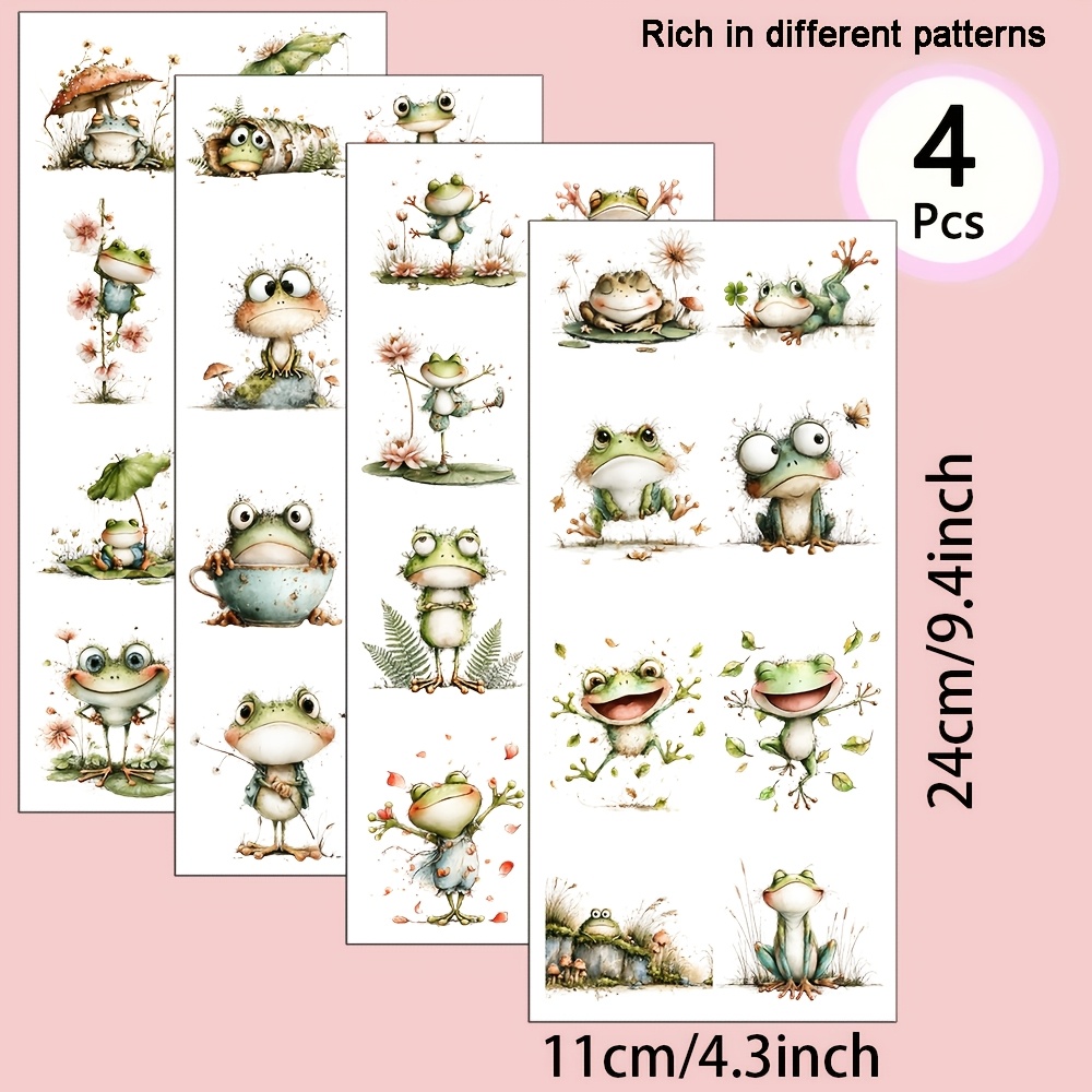 TEMU 4pcs/ Frog Theme Uv Transfer - For Crafts, Mugs, Laptops & Water Bottles, Self-adhesive Plastic, Mug Decoration, Laptop, Holiday Decorations,