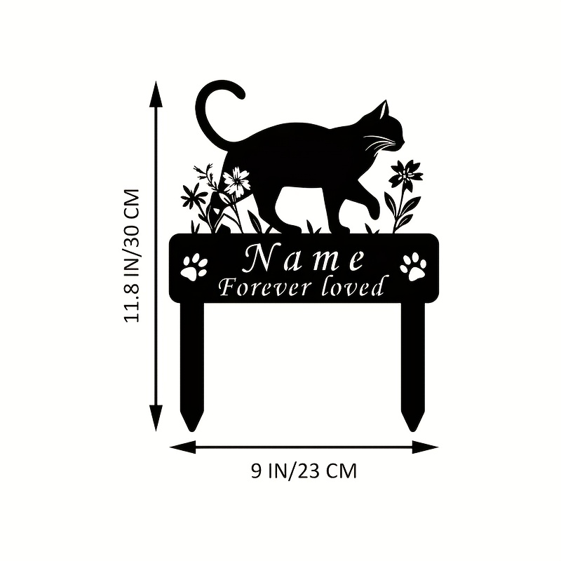 TEMU Personalized Black Cat Memorial Garden Stake - Customized Iron Art Cat Sign With And Flowers, Suitable For Outdoor Use, Mother's Day Gifts, Cat
