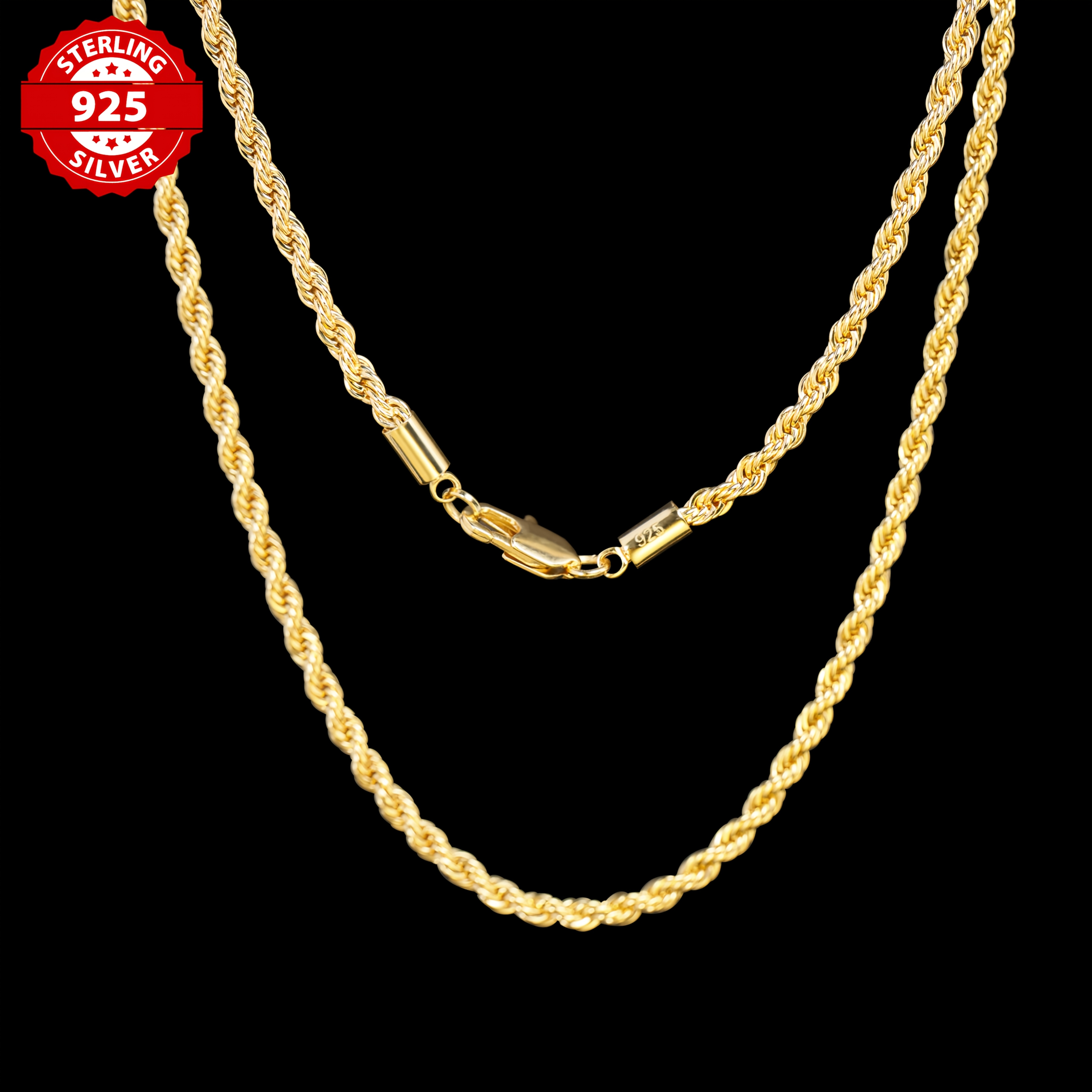 

925 Silver 14k Gold-plated 24in Twist Simple Necklace Fashion Simple Hemp Rope Plain Necklace Gift Birthday Gift Comes With A Box