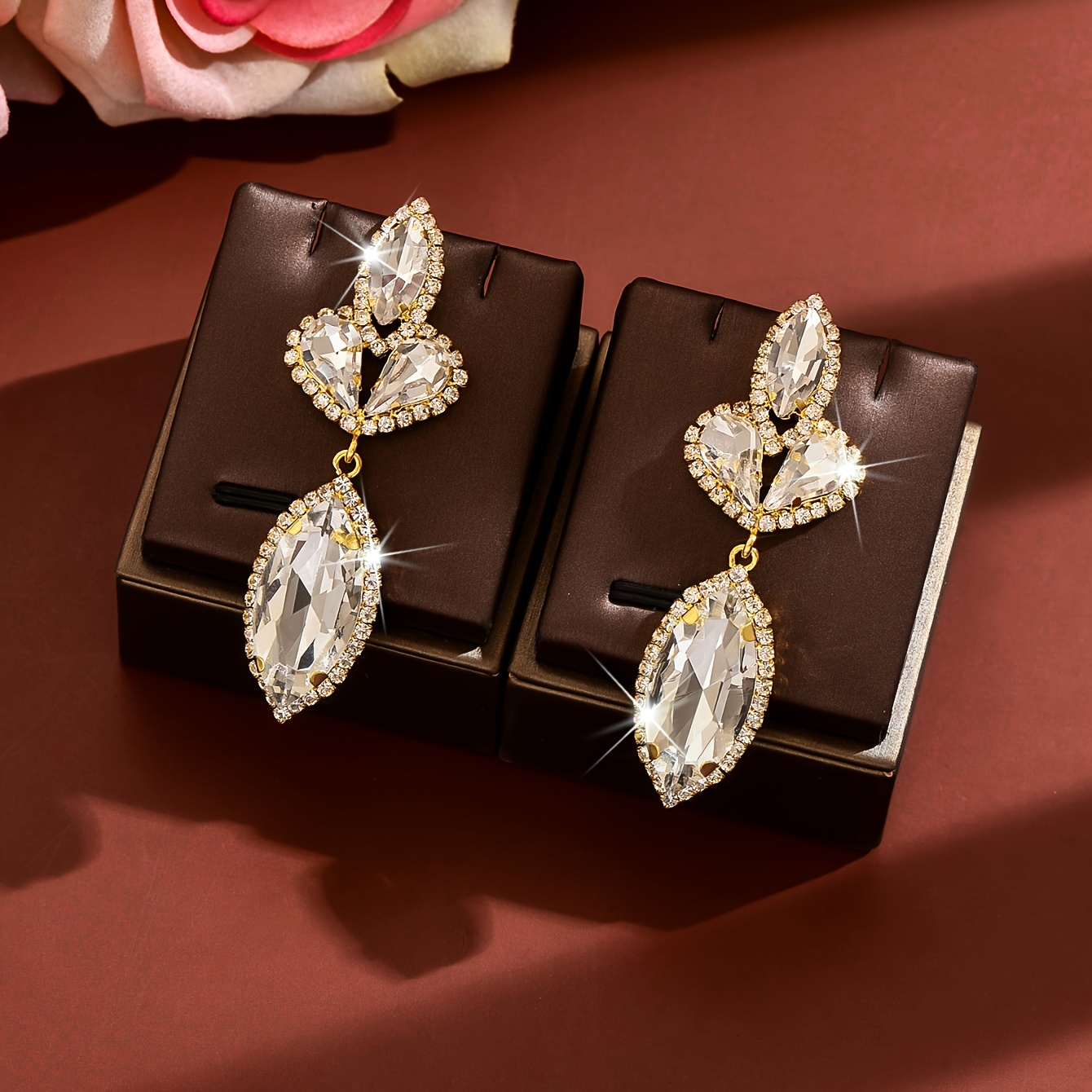Shiny Multi-Layer White Water Drop Earrings, Elegant