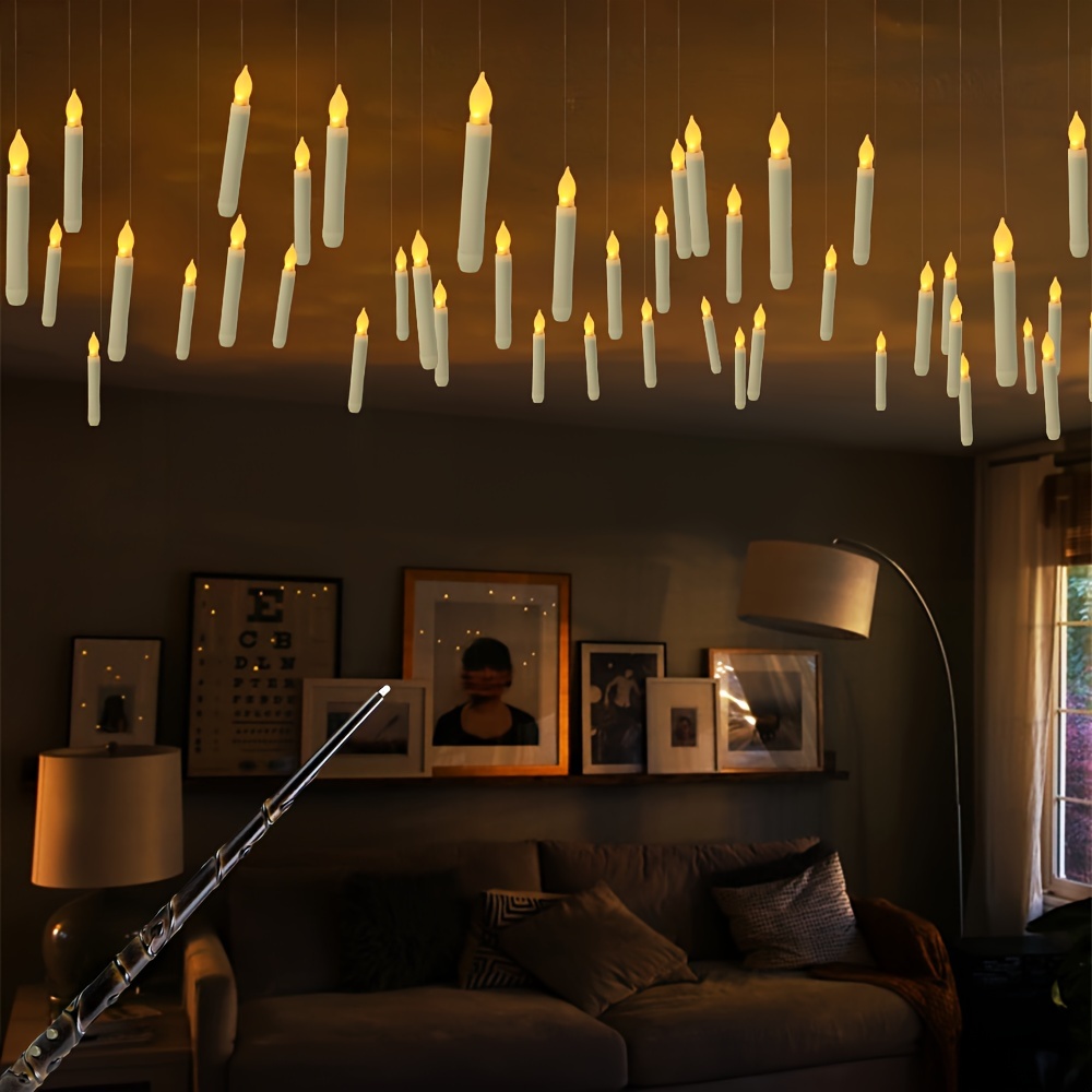 12 adet Yüzen Mum, Harry Potter Çubuğu İlhamlı Uzaktan Kumandalı LED Işıklar, Teklifler, Doğum Günleri, Parti Tavan Dekoru İçin Plastik Konik Mumlar, Cadılar Bayramı Temalı Oda Atmosferi