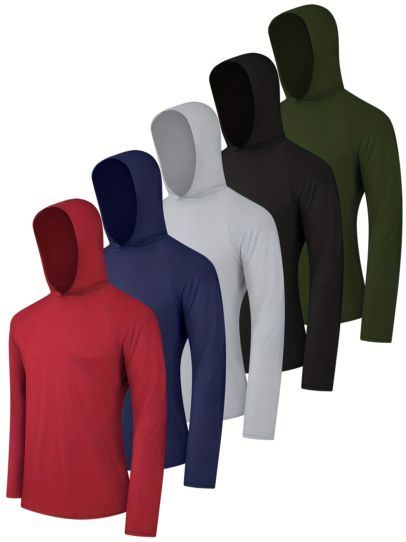   5 pack mens athletic hoodies long sleeve quick dry running shirts with thumb holes lightweight rash guards for fishing