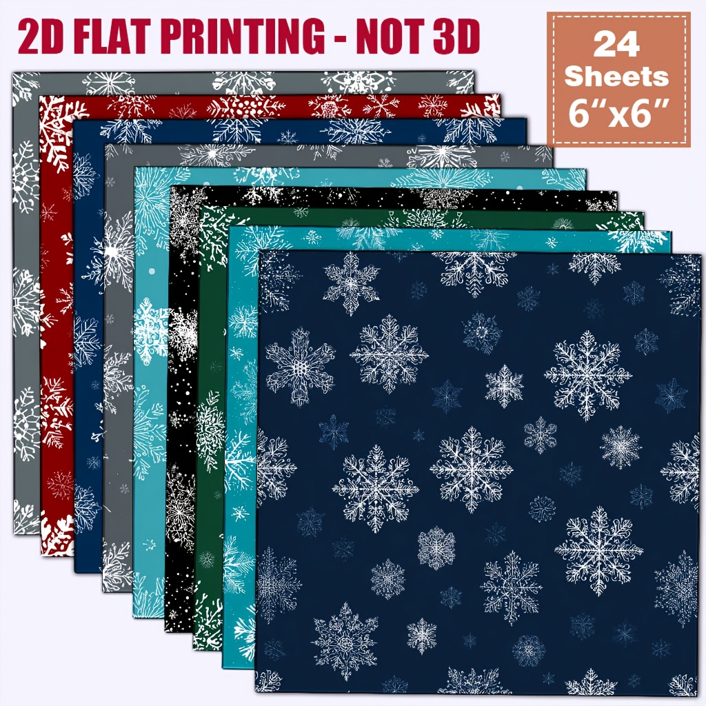 TEMU 24 Sheets 6x6 Inch Christmas Snowflake Hand-drawn Material Paper Red Green Teal Gray Background White Hand-drawn Snowflakes Background Paper