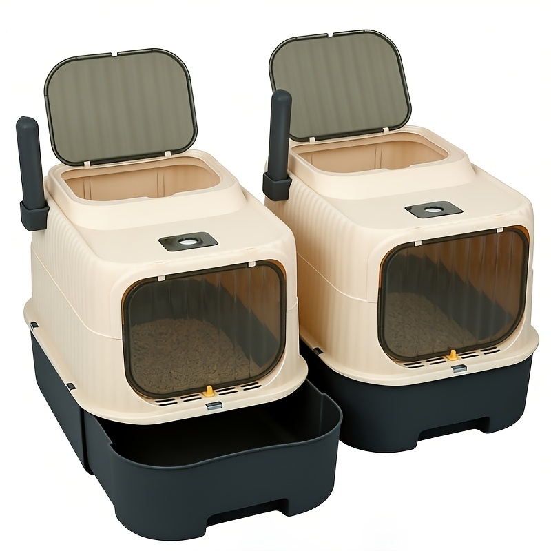 Set Of 2 Heavy-duty Plastic Cat Litter Boxes - Large Open Trays For Multi-cat Households & Single Cat Rotation, Diy Essential, 37x49x37cm, Stackable For