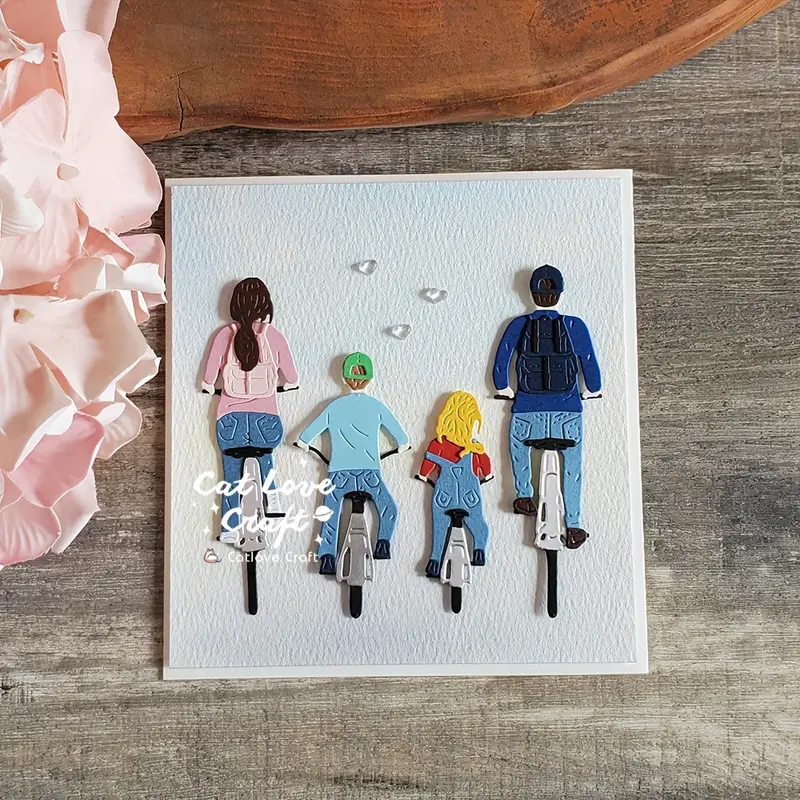 catlove riding bike family's back view metal cutting dies Temu