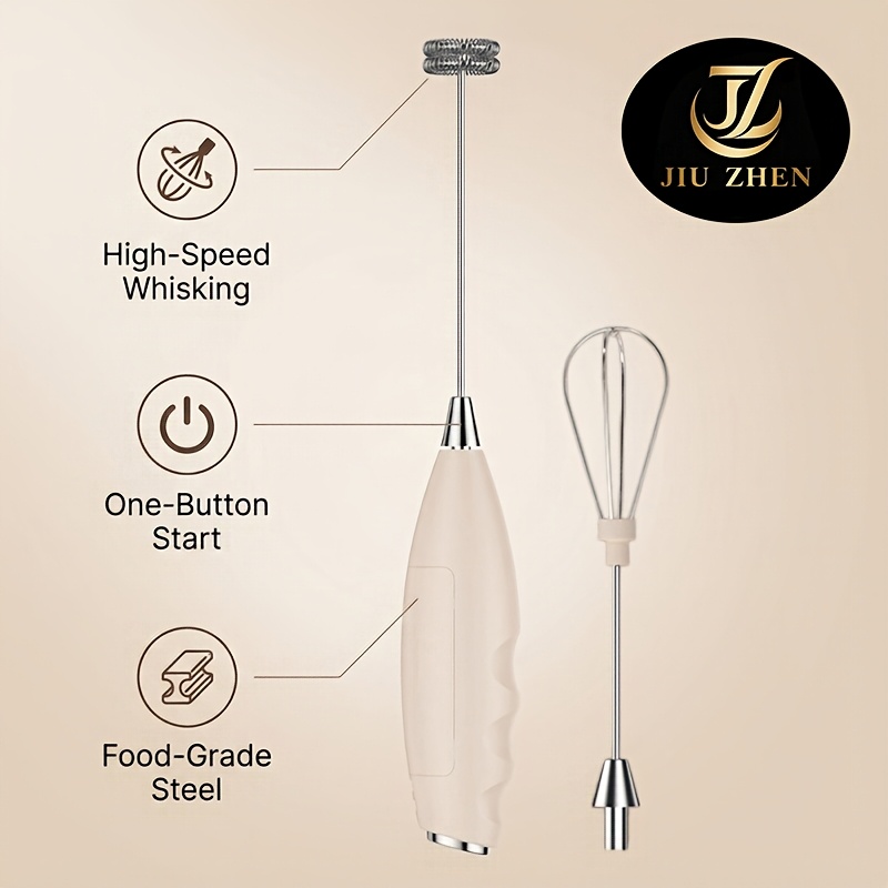 TEMU Effort- Handheld Milk Frother With 2 Whisk Attachments, Kitchen Milk Mixing Tool For Homemade Latte Coffee, Cream, Desserts, And Baking.