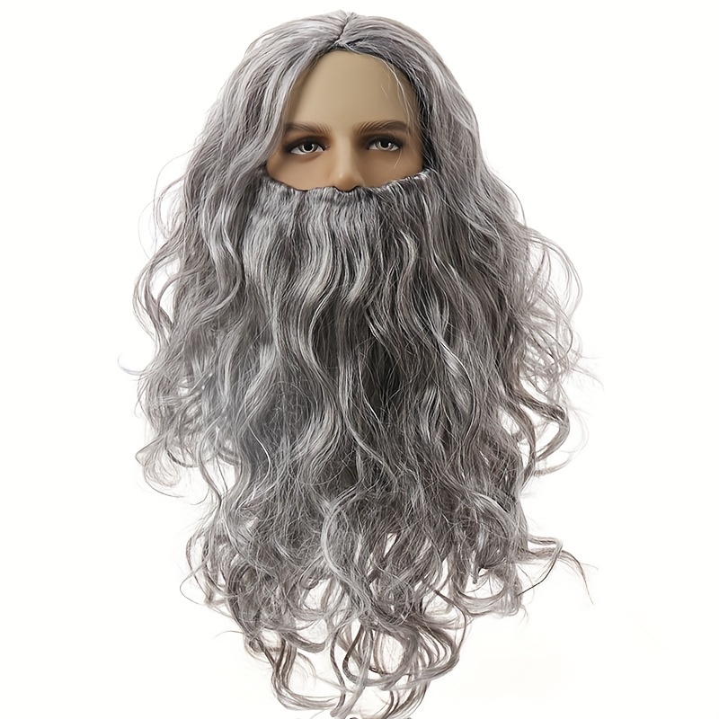 

Glamorous Grey Wavy Beard Wig For Men - Heat Resistant Synthetic Cosplay King Costume Accessory, Perfect For & Christmas Parties