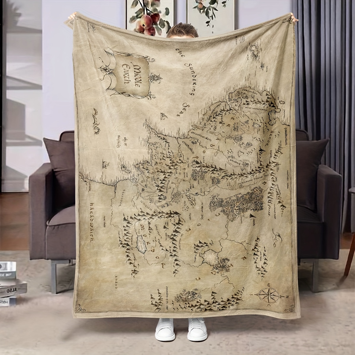 

Of The Rings Map Blanket - Flannel, For , Bed, &