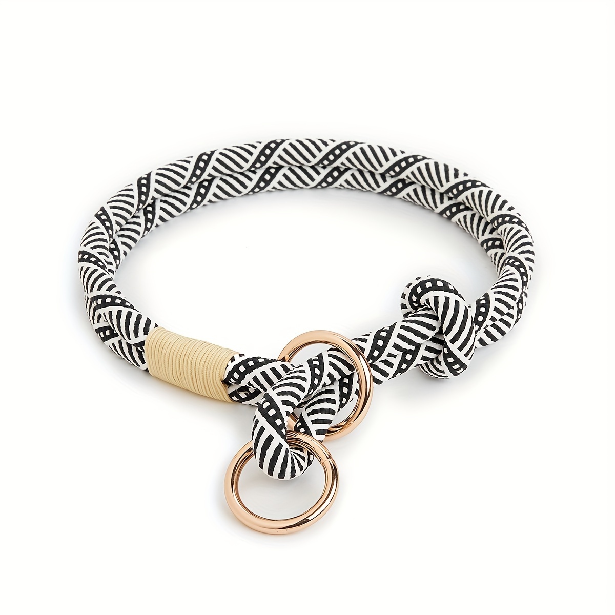 1pc Hand-knitted Round Rope Pull- Collar, Black And Leash Collar, No-choke Dog Collar For Small, Medium, And Large Dogs