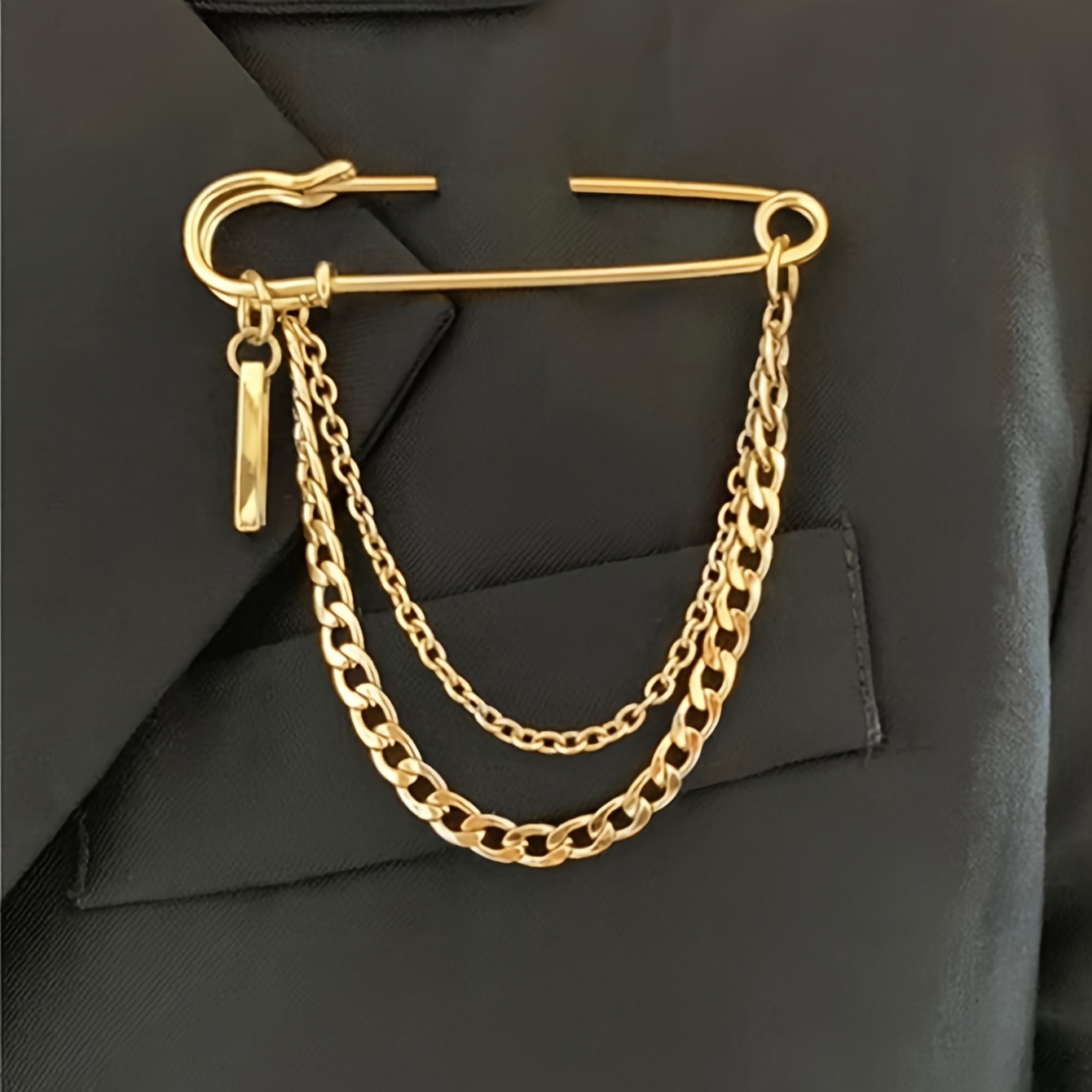 TEMU 1pc Of Trendy Cool Chain Brooch, Street Fashion Metal Decoration, Hip-hop Suit Accessory