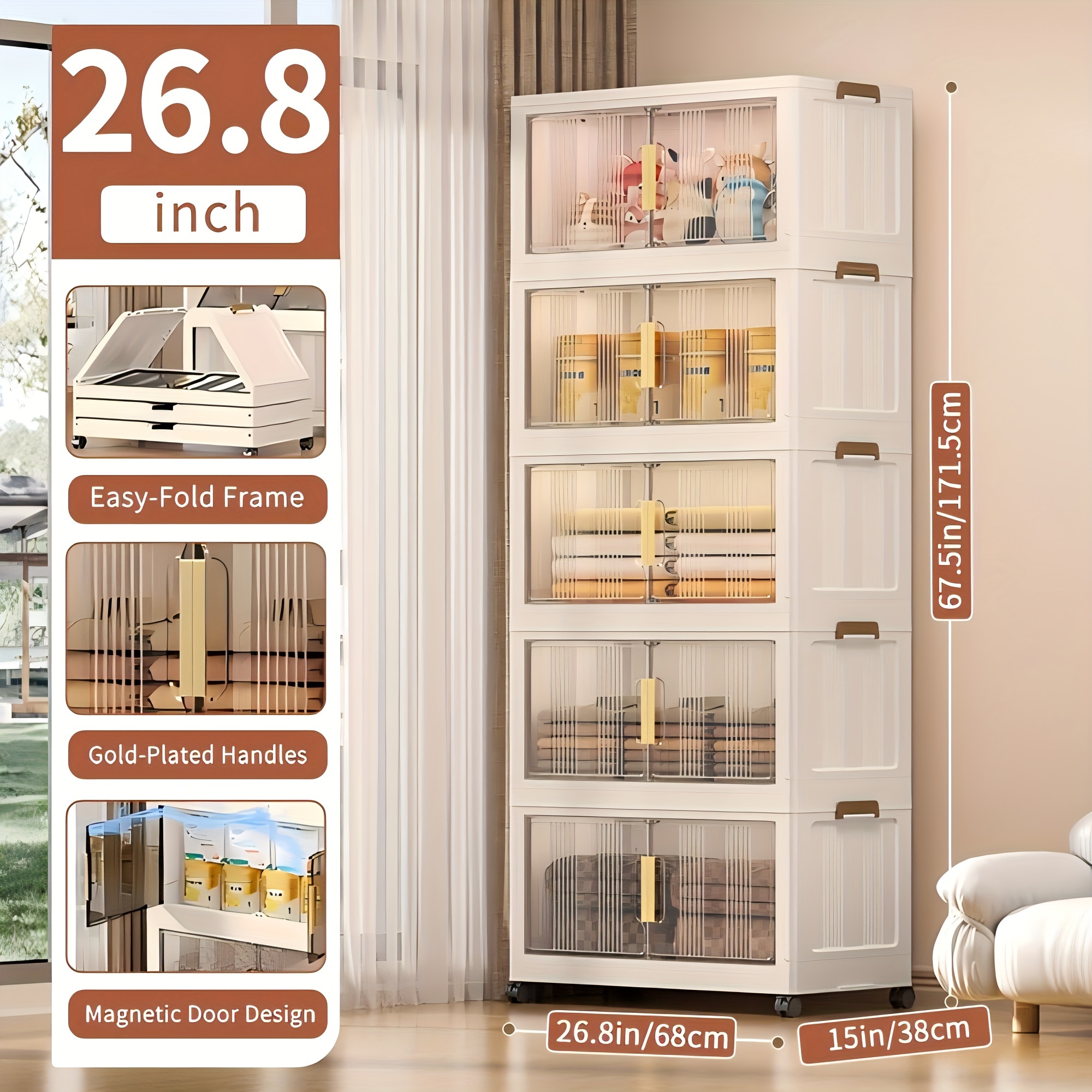 44 Qt Foldable Storage Bins With Lids & Doors – 3-Tier Stackable Organizer, Heavy Duty PP, Wheels