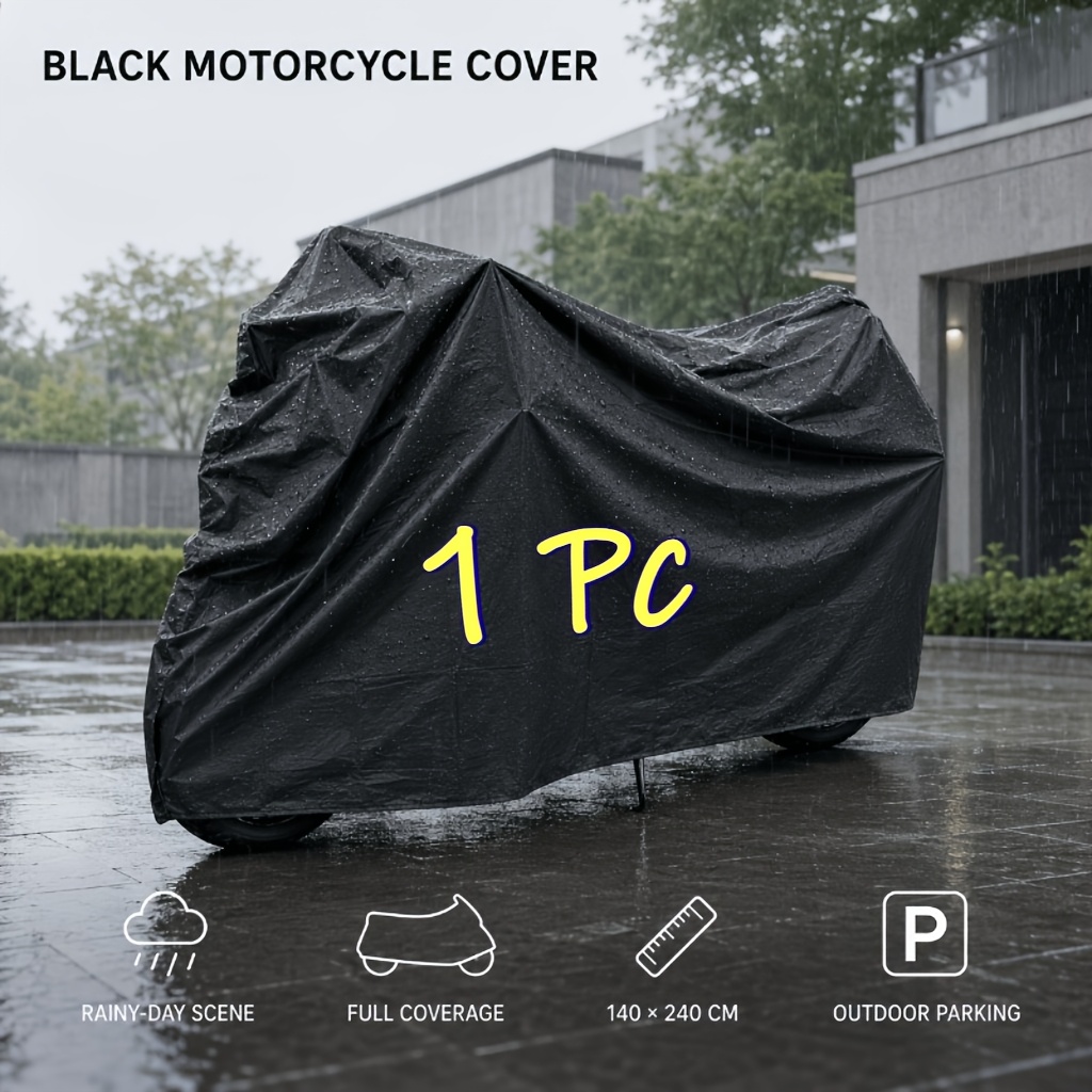 TEMU 1 Extra-large Heavy-duty Eva Motorcycle And Bicycle Cover - Uv Protection, Size 94.5in×55in, Snowproof, Fits Most Models, Black, Outdoor Vehicle