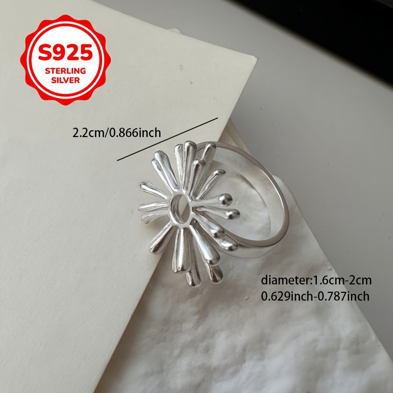 925 Silver Flower Ring Geometric Design Adjustable Vintage Style