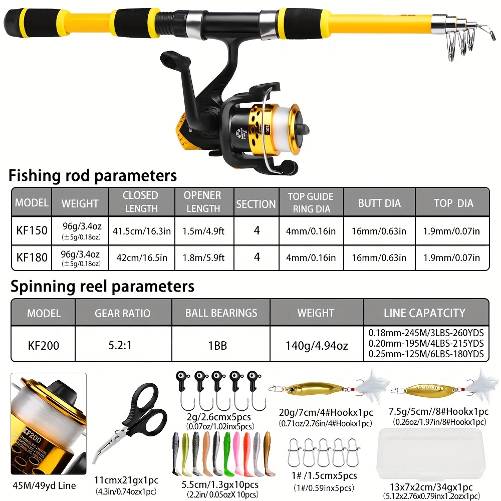 1.5m-2.1m Telescopic Fishing Sea Rod Spinning Reel Saltwater