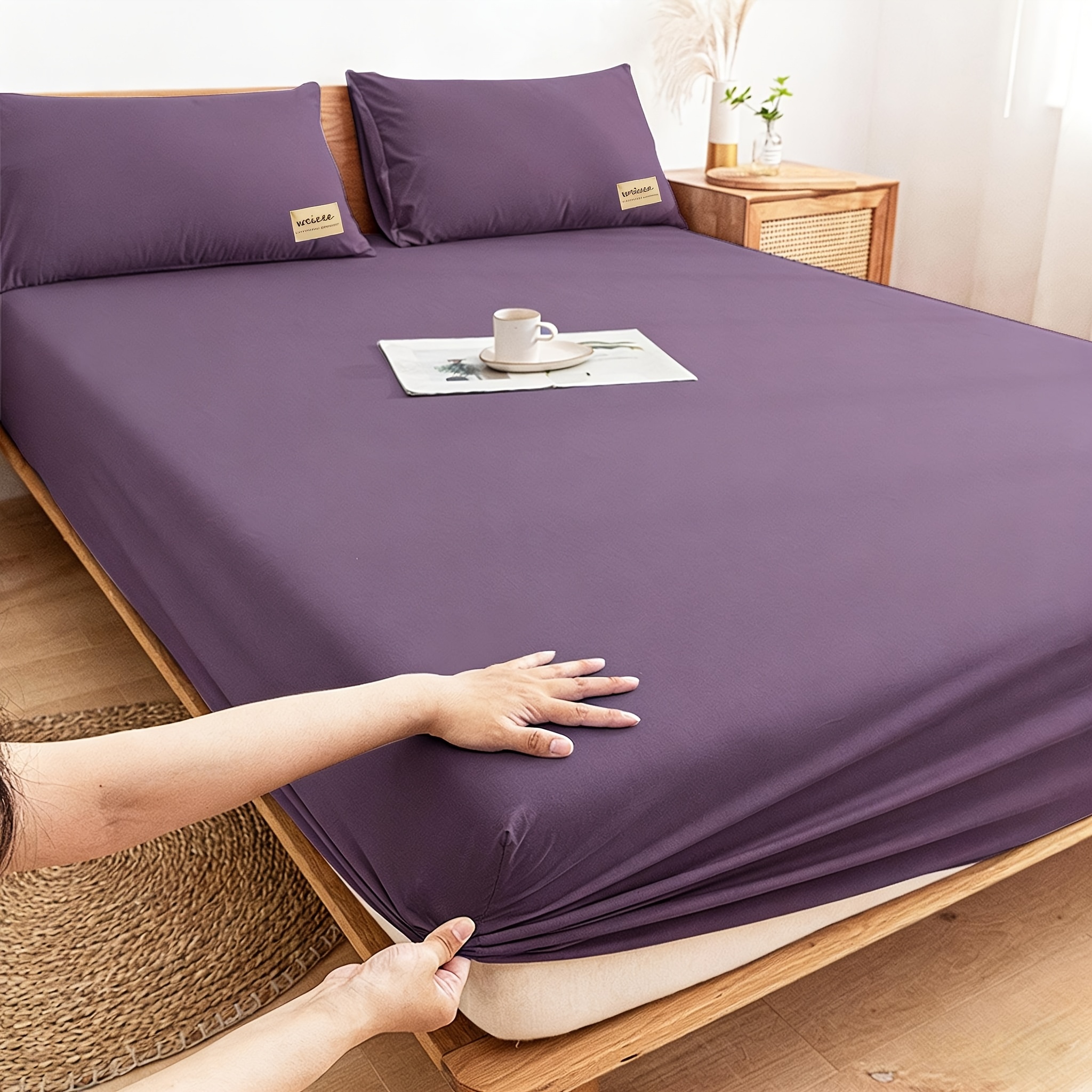 item picture 3pcs solid color fitted sheet set including 1 fitted sheet and 2 pillowcases suitable for bedrooms schools rooms   rooms etc machine washable soft and comfortable fabric fits the     non slip mattress protector