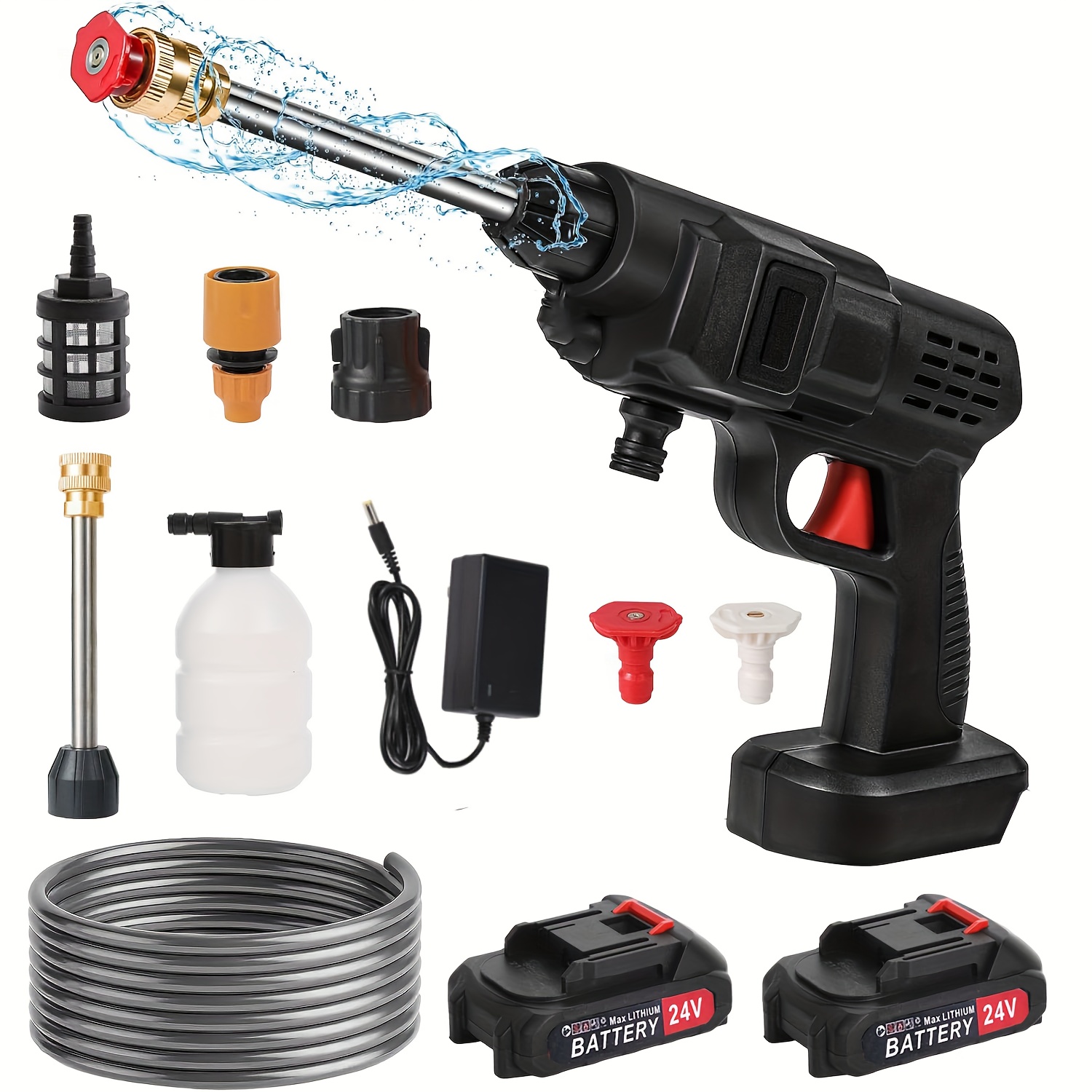 TEMU Dual Battery Portable Cordless Car High Pressure Washer Water Wash Cleaner Gun, Battery Powered Pressure Washer Portable, Easy To Assemble, For