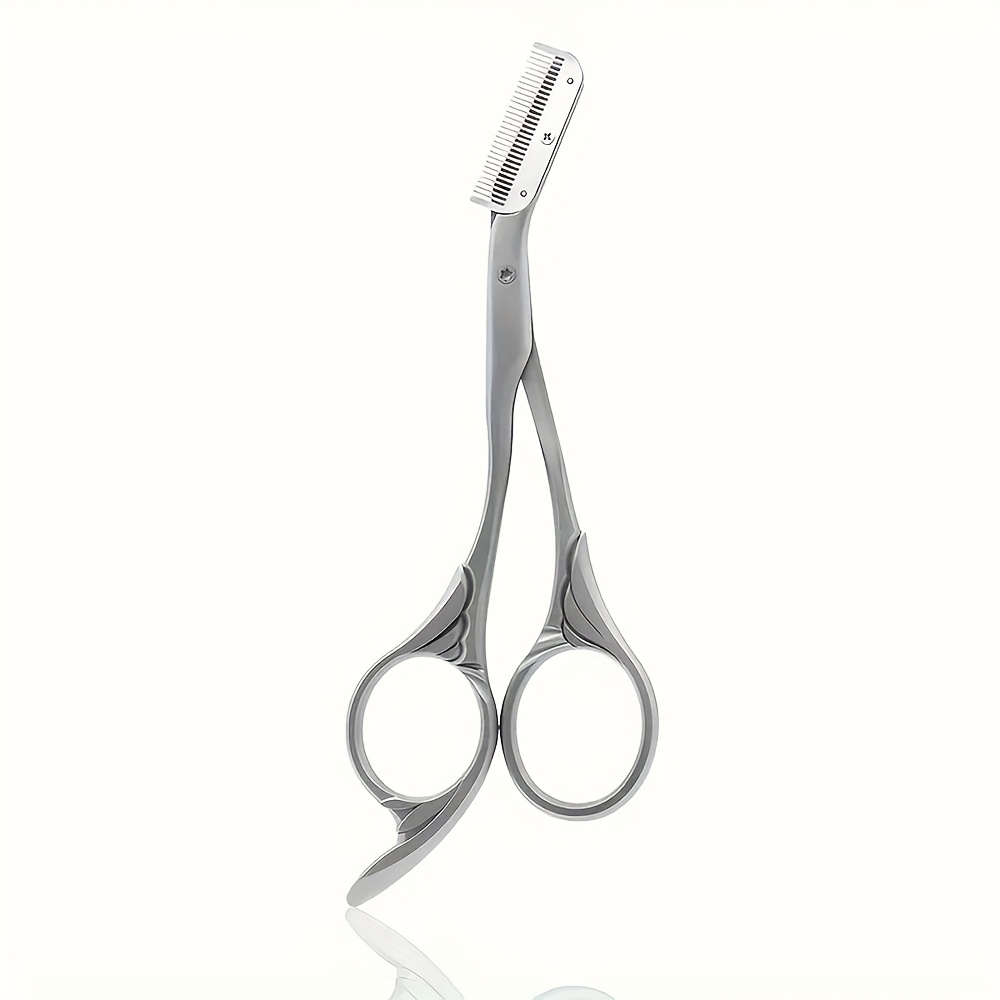 Professional Stainless Steel Eyebrow Trimmer Scissors - Ambidextrous Precision Grooming Tool, Hypoallergenic Blades for Sensitive Light Beige, Ergonomic Design for Right/Left Hand Use, Unisex Beauty Tool | Sleek Metallic Finish | Polished Finish