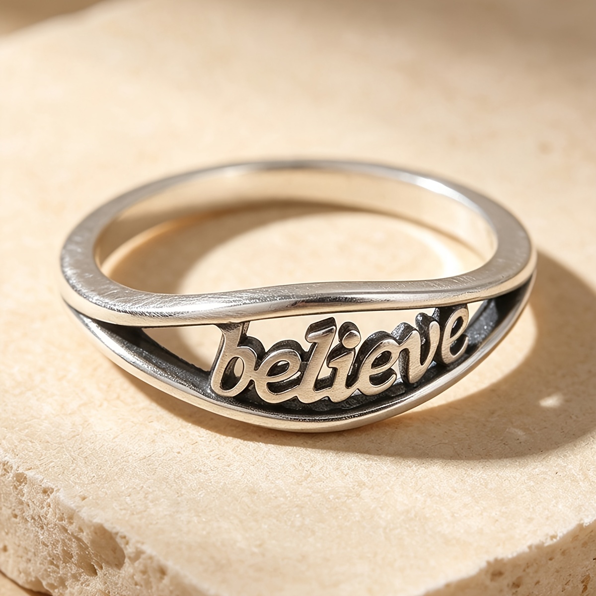 Women's Believe DIY Vintage Ring, 925 Silver Plated