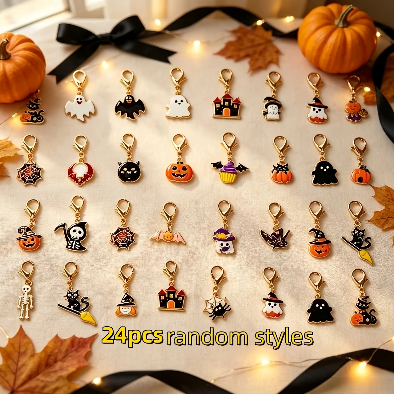 TEMU 24pcs Random Pattern Halloween Keychain Set | Dark Gothic Girly Design, Unique Niche Style | Suitable For Bag Charms, Car Key Pendants, Backpack
