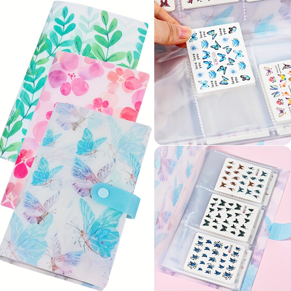 

Floral Butterfly Nail Art Sticker Organizer - 120 Slot Storage Album For Small Decals, Reusable Matte Finish, Self-adhesive, Sparkle Accents