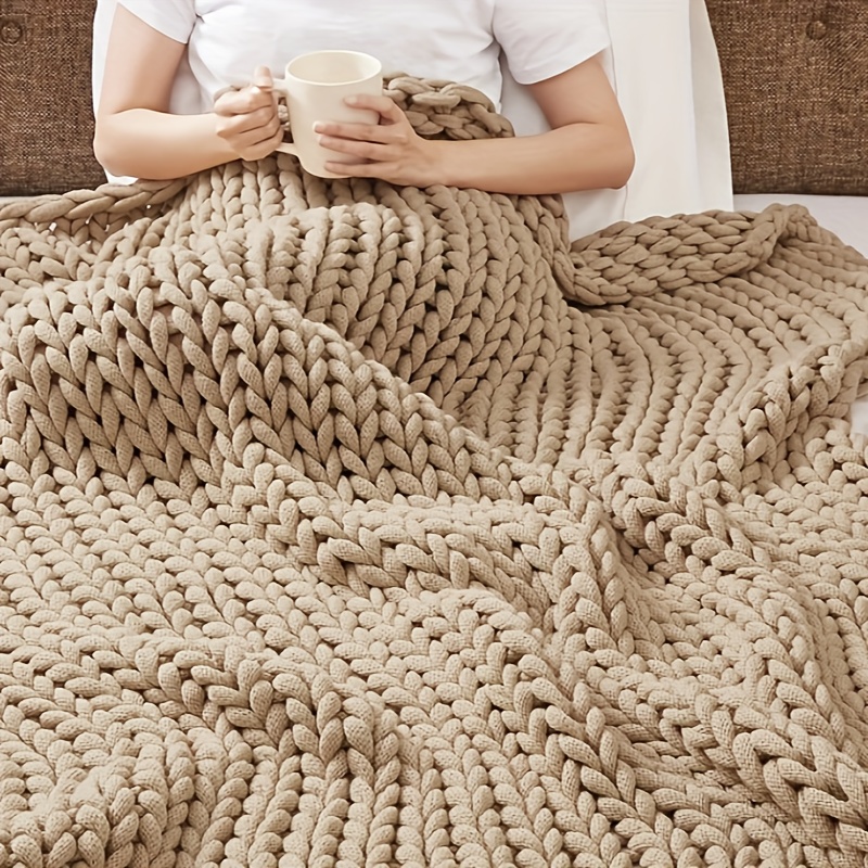 

Luxurious Hand-knitted Chunky Throw Blanket: Soft, Comfortable, And Suitable For All Seasons - 50"x 60" - Contemporary Style, Solid Pattern, Cotton Cover, And Knit Weave