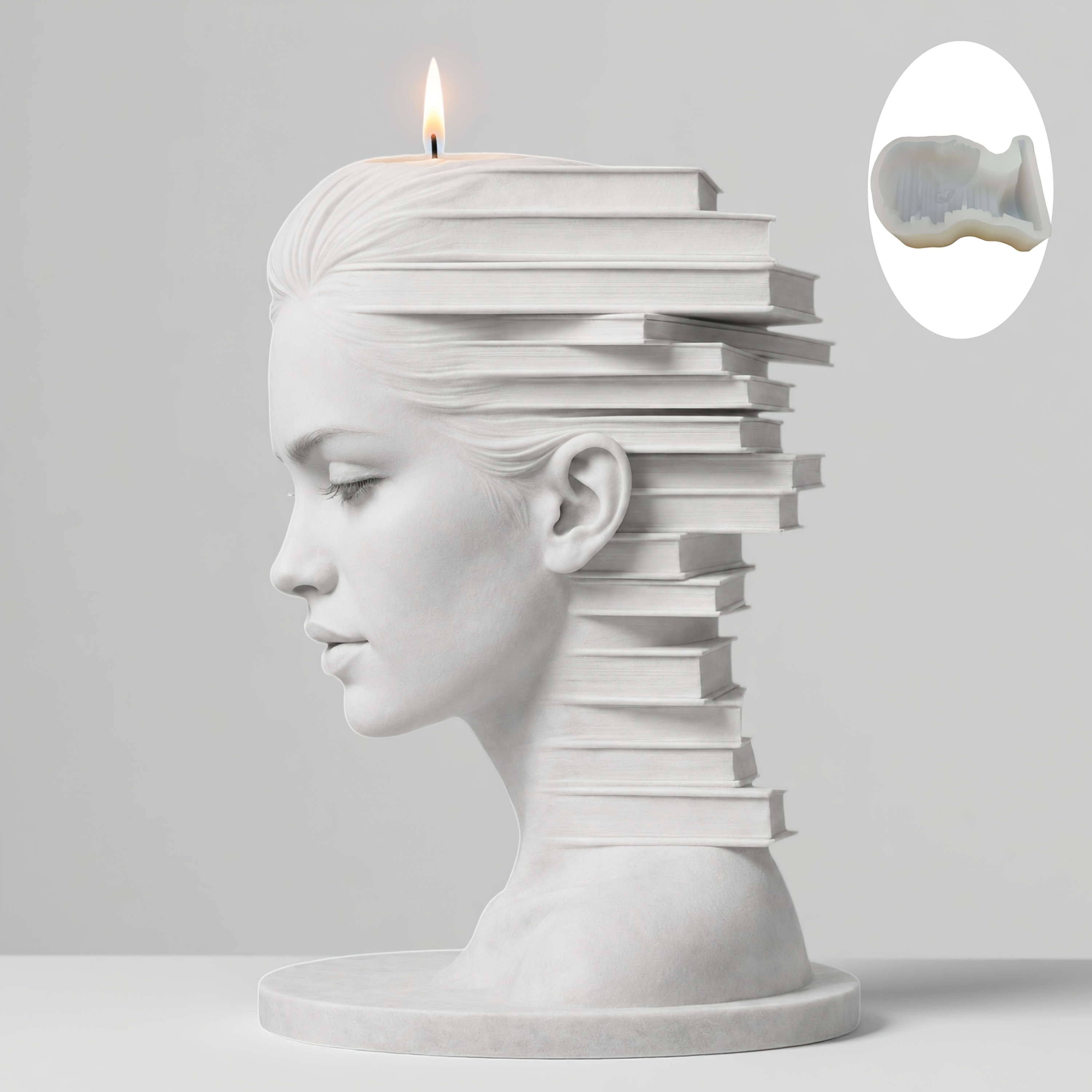 TEMU Stampo per candela 3D a forma di dea della , stampo in silicone per di candela a forma di testa letteraria, decorazione per dei libri, candela