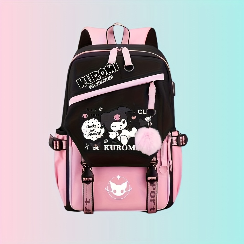 Anime Print Pink & Black Women\'s Backpack Fashion Black Backpack Pink Cute Cartoon Kawaii Backpacks  main image 4