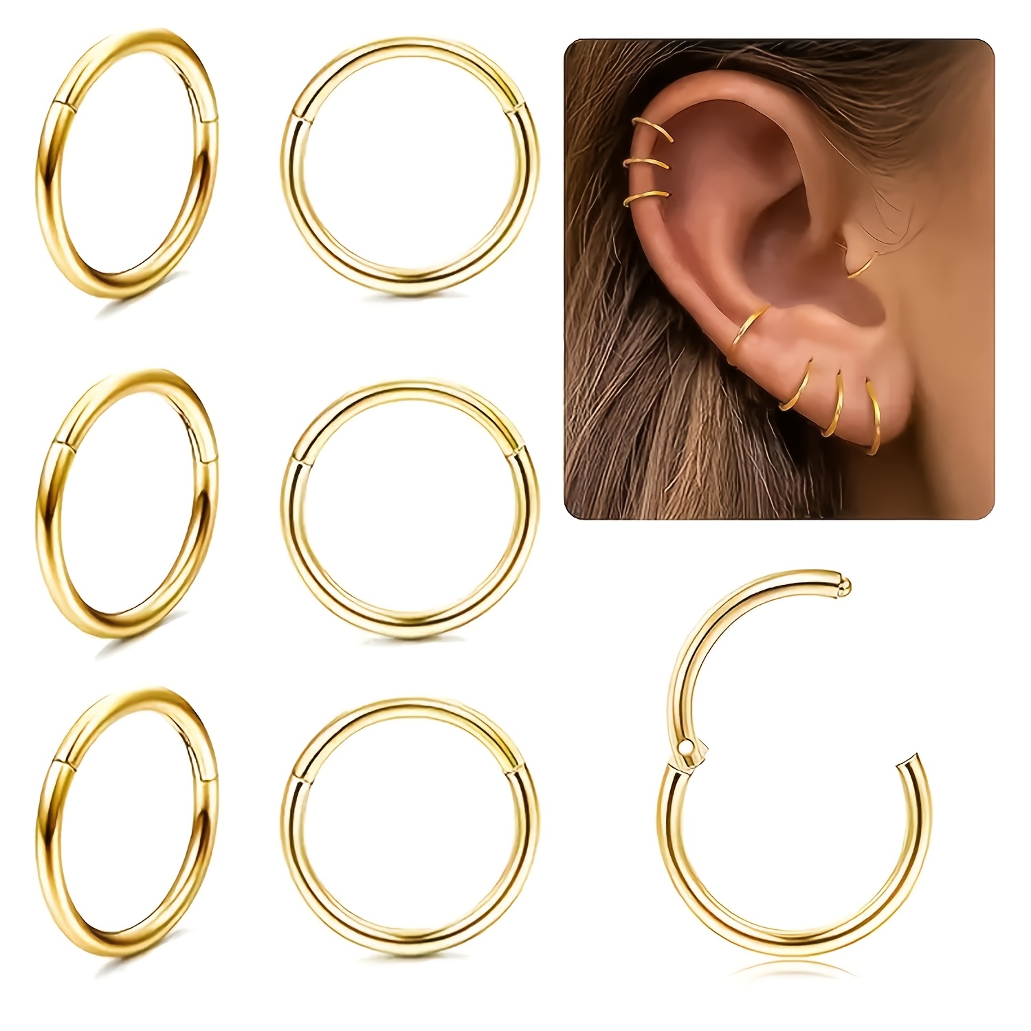 TEMU 6pcs 316l Surgical 316l 316l 316l 316l Stainless Steel Hypoallergenic Ear Cartilage, Ear Lobe, Helix, Septum, Lip, And Tragus Piercing Retainers