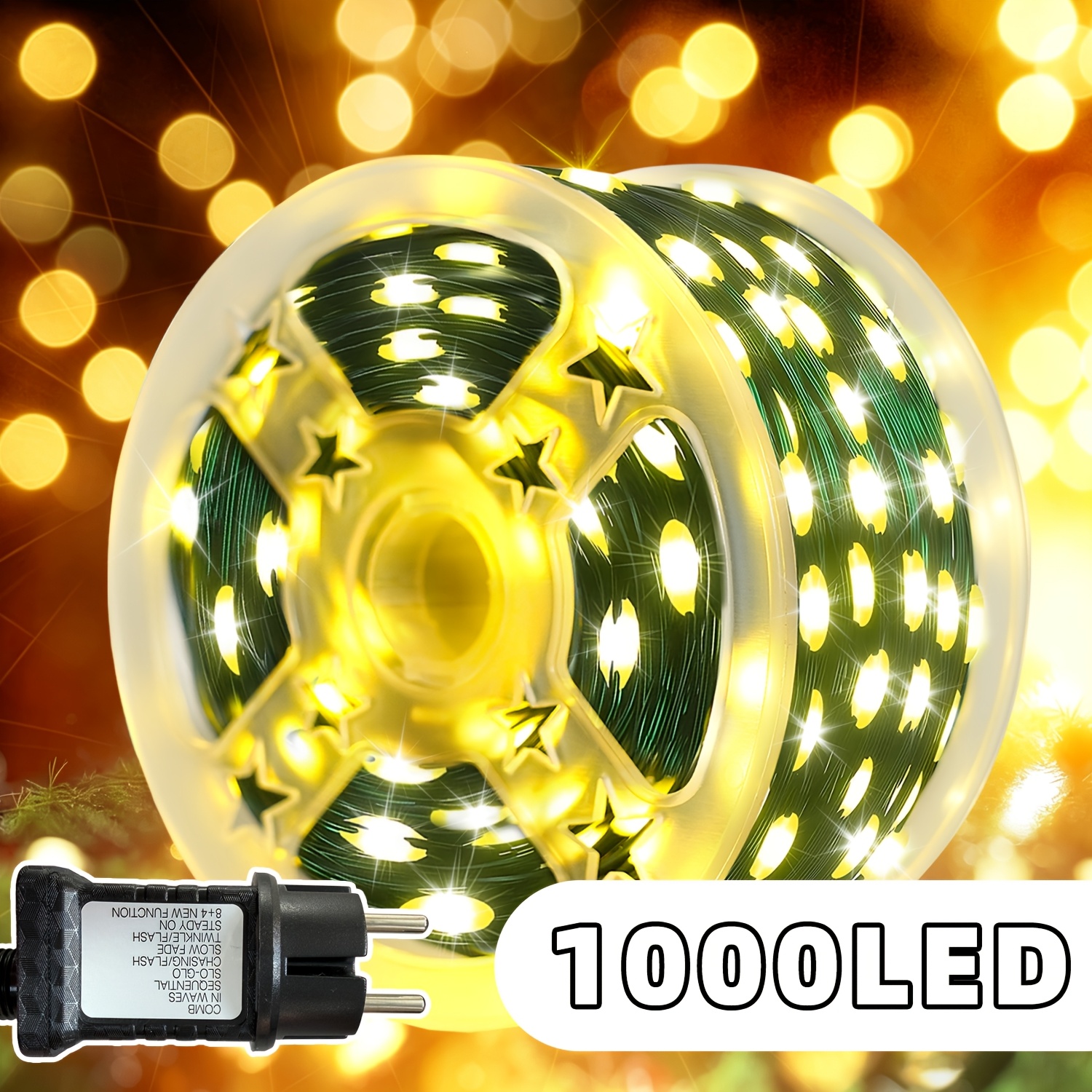 TEMU Guirlande Lumineuse de Noël Droite avec 1000/300 LED, Foncé Extra-Long (102.3/32.), Prend en Charge 12 , Matériau PVC, Convient pour la