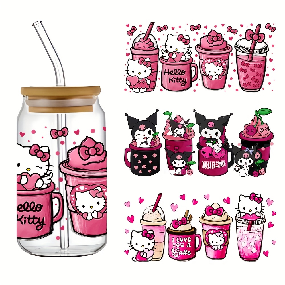 

1/3pcs Autocollant de Tasse de Dessin Sanrio Hello Kitty Kuromi Autocollant de Transfert UV pour Bouteille en Verre, Gobelet d'Eau, Décoration de Tasse (Tasse Non Incluse)