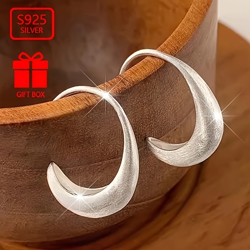 925 Silver Frosted C-shaped Women's Earrings