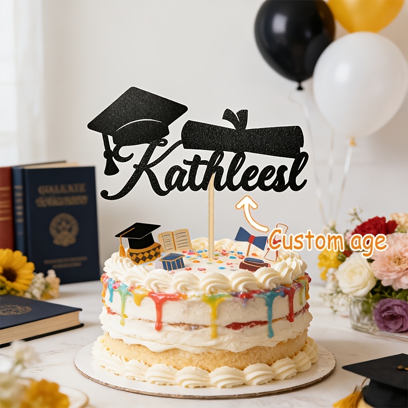 TEMU 1pc, Personalized Graduation Cake Decoration With Customizable Text, Suitable For Birthdays, Anniversaries, Communion, Graduation Ceremonies,