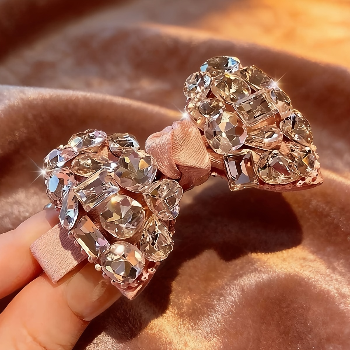 E-shop leichte Luxus-Entenschnabel-Haarspange mit rosa Schleife vollflächigem Strassbesatz, Y2K funkelnde Strass-Haarspange gegen ausgefranstes Haar,