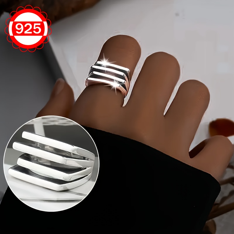 925 Silver Low Allergy Irregular Four Layer Stacked Ring for Women