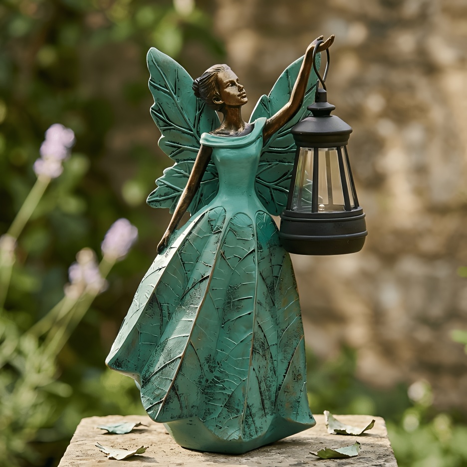 TEMU Vintage Bronze Maple Leaf Angel Lantern, 1pc Solar Outdoor Garden Ornament, Solar Maple Leaf , Solar Landscape Decor Lamp For Outdoor Gardens,
