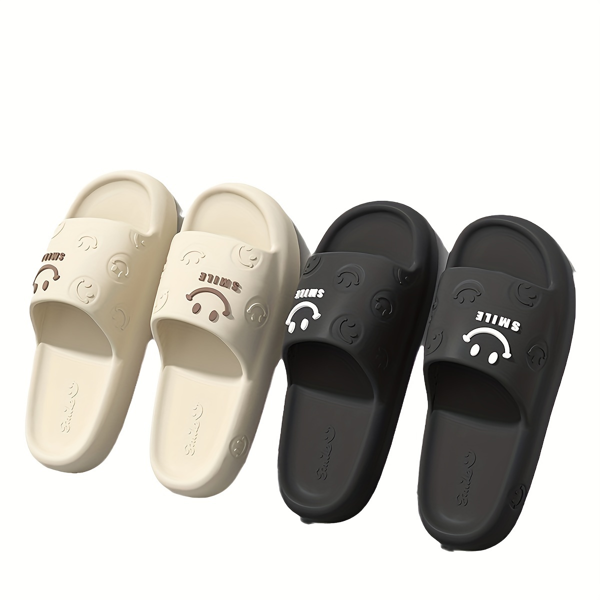 

Cute Smile Design Slides, Casual Open Toe Soft Sole Shoes, Comfortable Indoor Home Slides