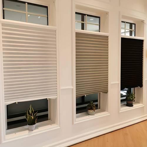1pc no drill pleated curtain blackout shade adjustable size foldable universal for bedroom living room bathroom office portable and sunshade and privacy protection modern decor with 2pcs clear clips
