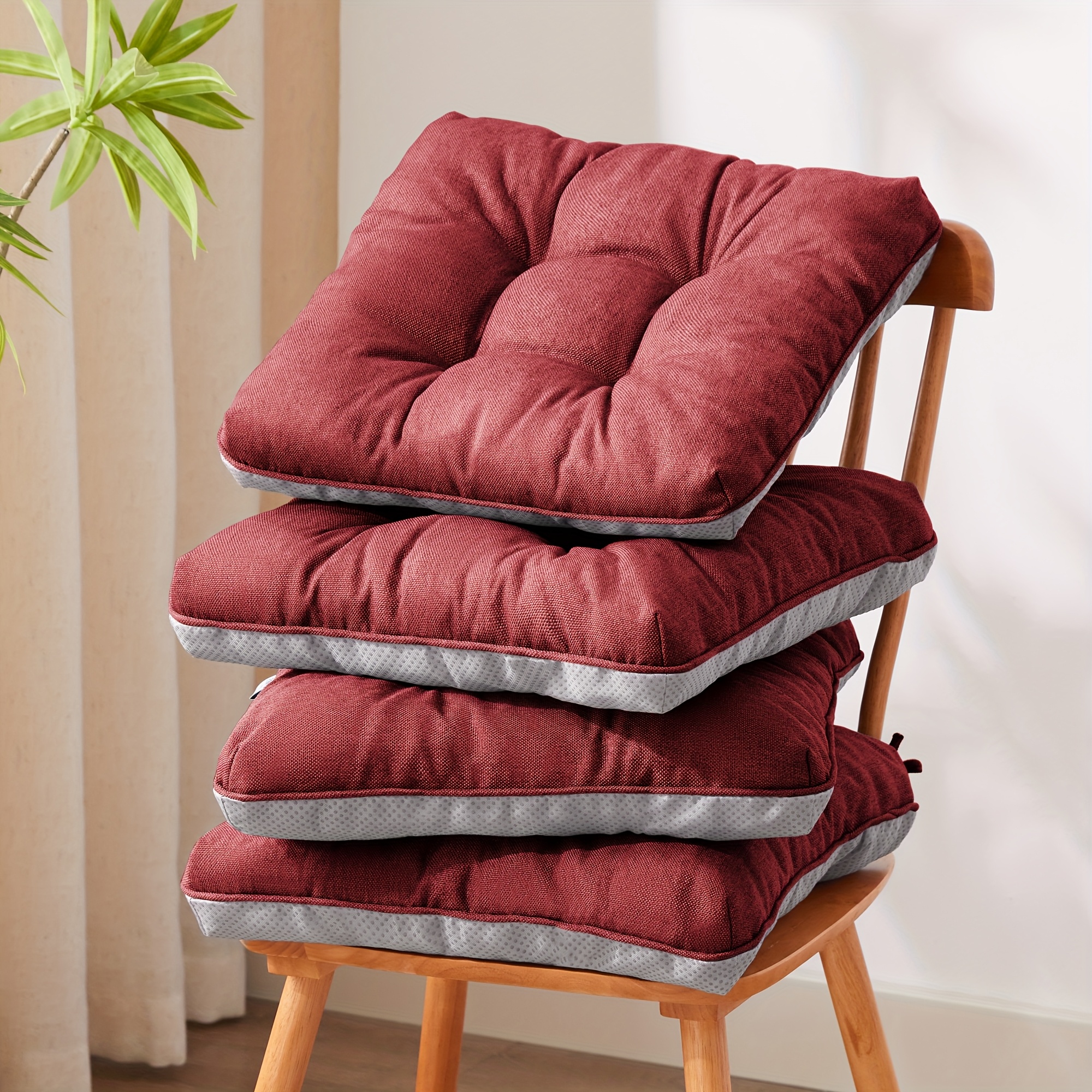 TEMU Chair Cushions Set Of 4, Kitchen Chair Cushions With Non-slip Backing, Seat Cushions For Kitchen Chairs, Indoor Chair Pads With Ties