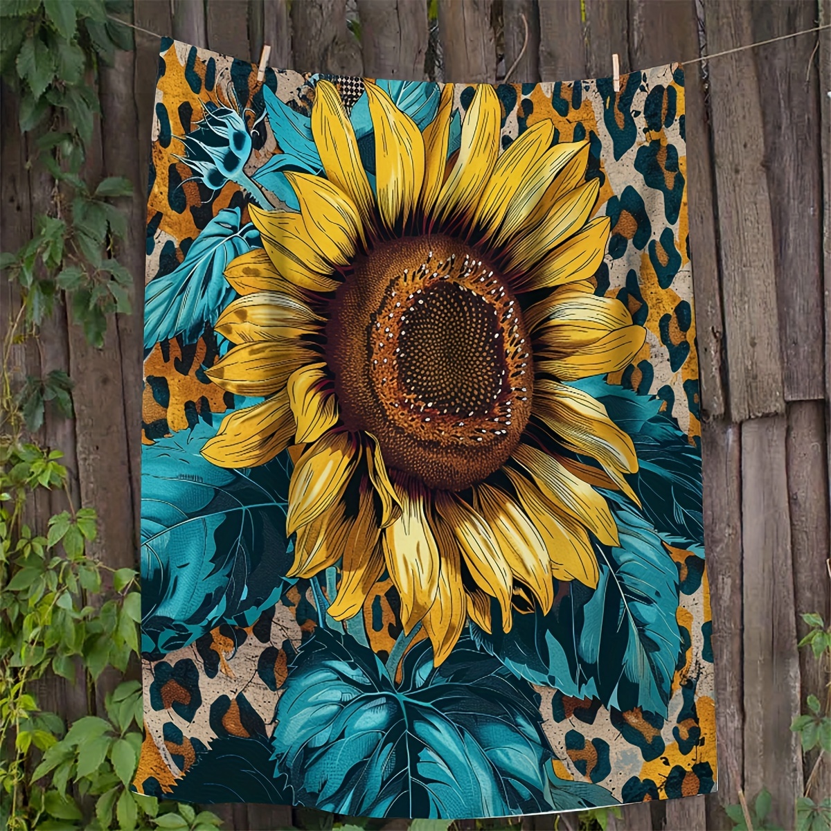 

1pc Gifts Blanket For Mom From Daughter Leopard Sunflower Flower Soft Blanket Flannel Blanket Warm Skin-friendly Office Nap Throw Blanket, Sofa Bed Blanket