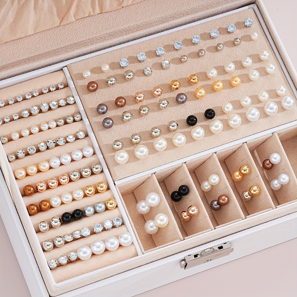 

114-piece Assorted Simple Color Faux Pearl Earring Set, Women's Gift For Dating, Vacation, And Everyday Wear, Minimalist And Korean Style