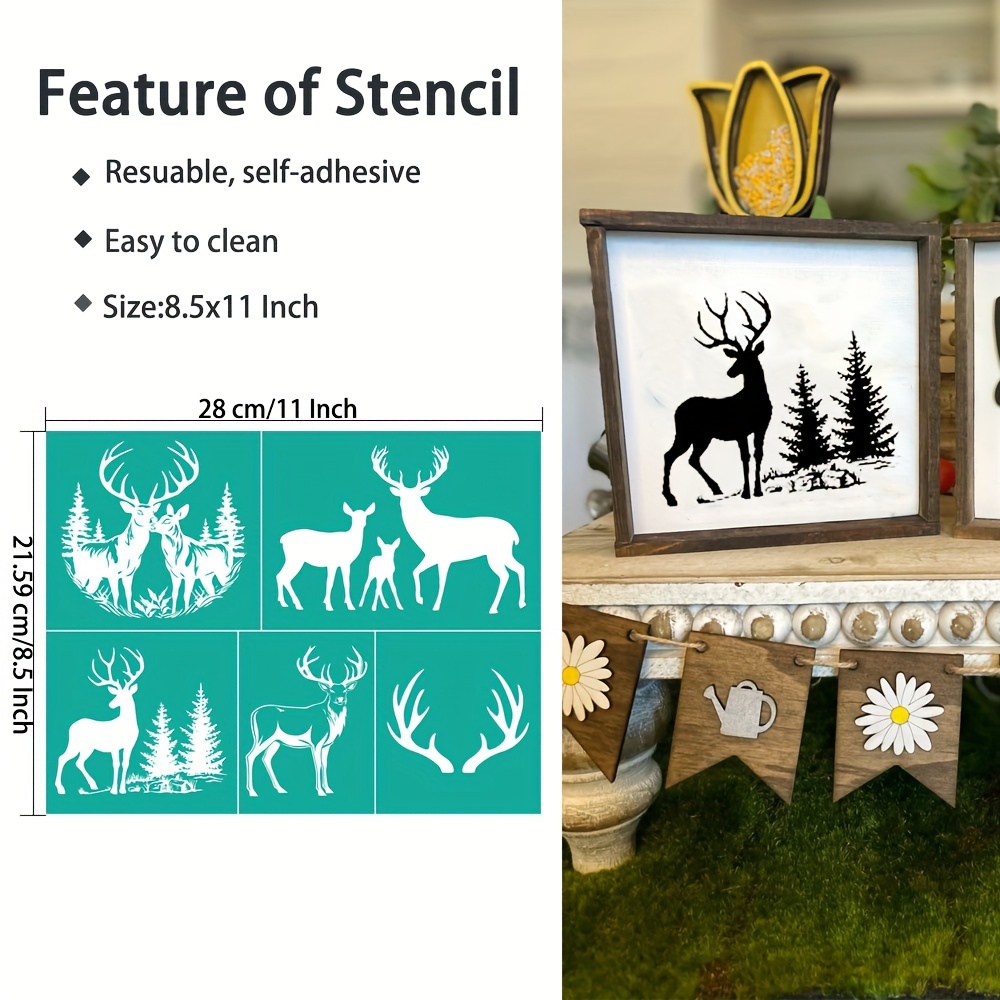 Deer Skill Screen Stencils Reusable Mountain Tree Deer