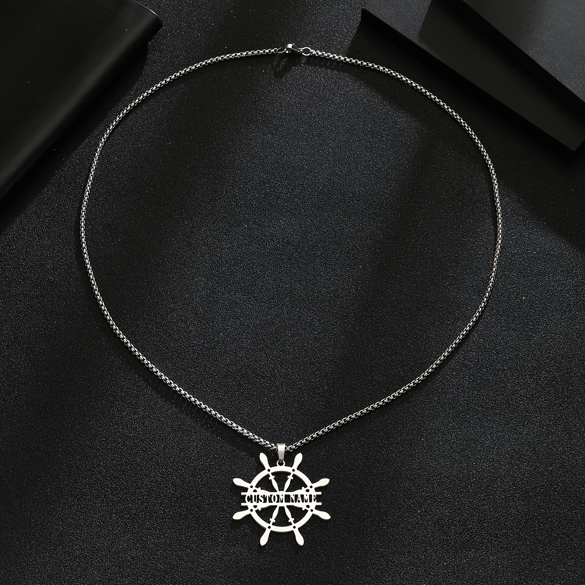Personalized Stainless Steel Helm Wheel Pendant Necklace