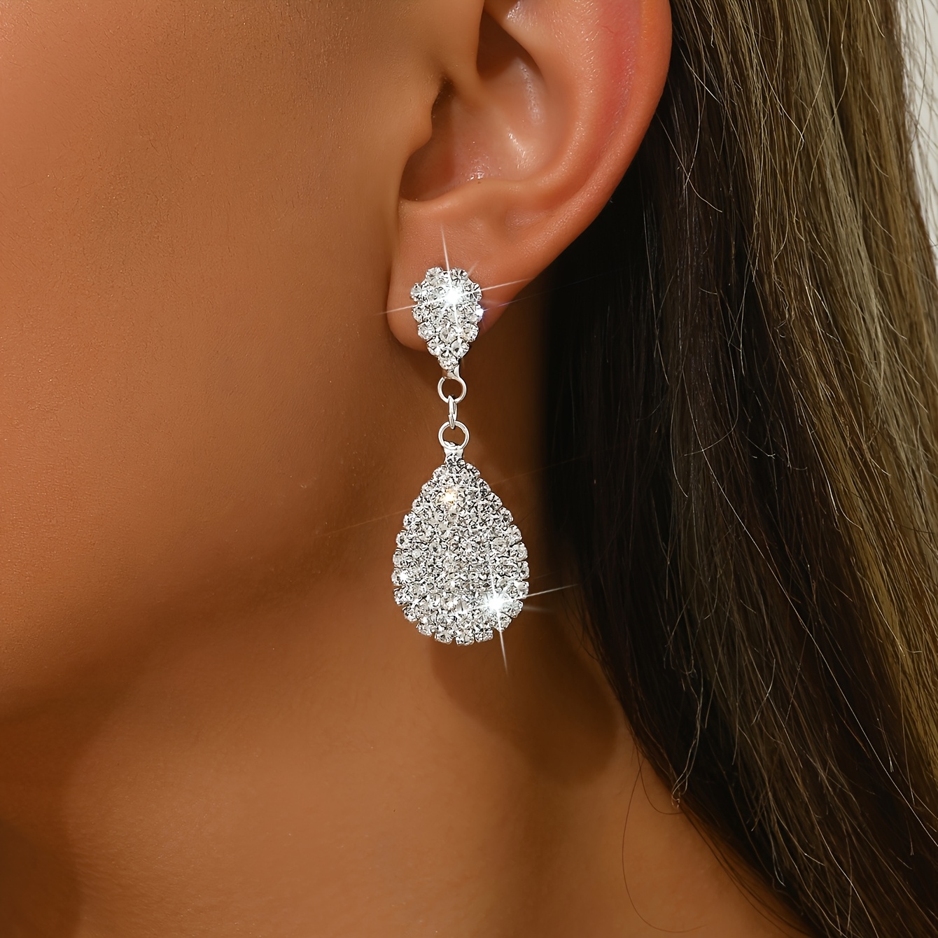 Luxury Bridal Copper Inlaid Rhinestone Pendant Earrings