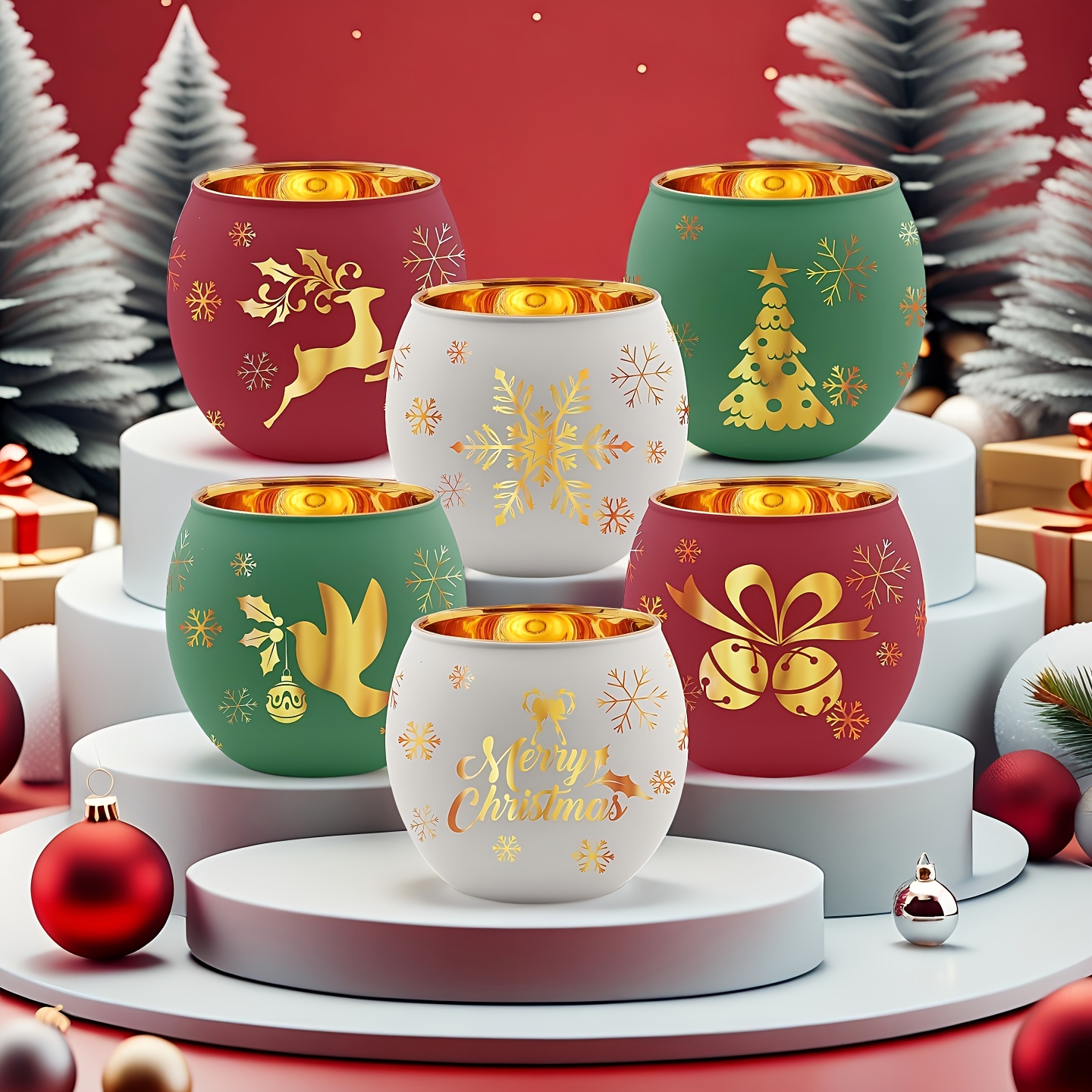 6pcs Bougeoirs Classiques Électroplaqués Gravés Translucides Vintage avec Accents Dorés - Parfaits pour Thanksgiving, Halloween, Noël, Pâques, Décoration de Table de la Saint-Valentin, Décoration de Bougeoirs